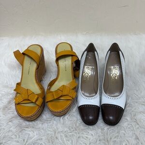 Yellow Wedge Sandals and White Brown Pumps